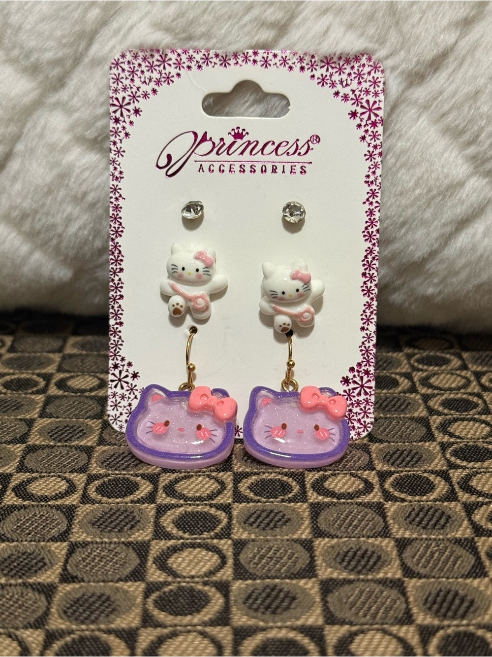 Purple Kitty Earrings Set - 3 Pair
